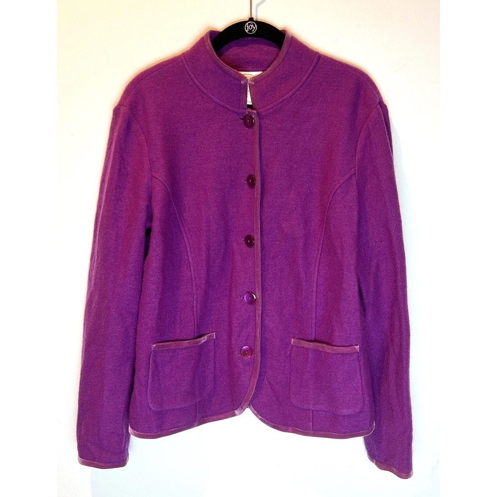 Talbots Boiled Merino Wool Jacket Women's Size M Velvet Trim Button Front Purple